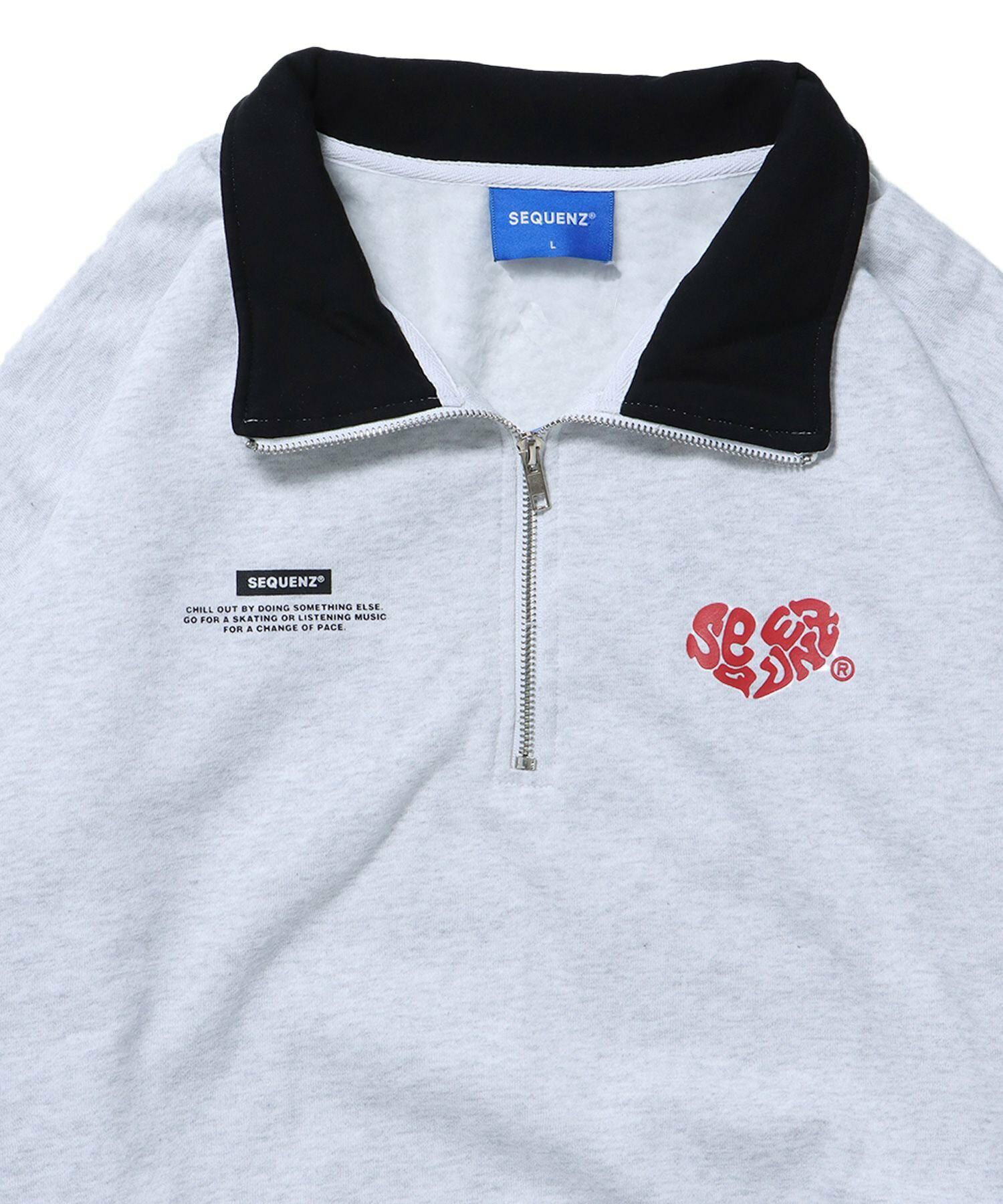 【SEQUENZ】 BROKEN HEART LOGO HALF ZIP SWEAT / 裏起毛 オーバーサイズ クルーネック スウェット 配色